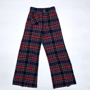Vintage Pretty Please Kids 70s Plaid Flare Wide Leg Pants Frayed Hem 4/5T